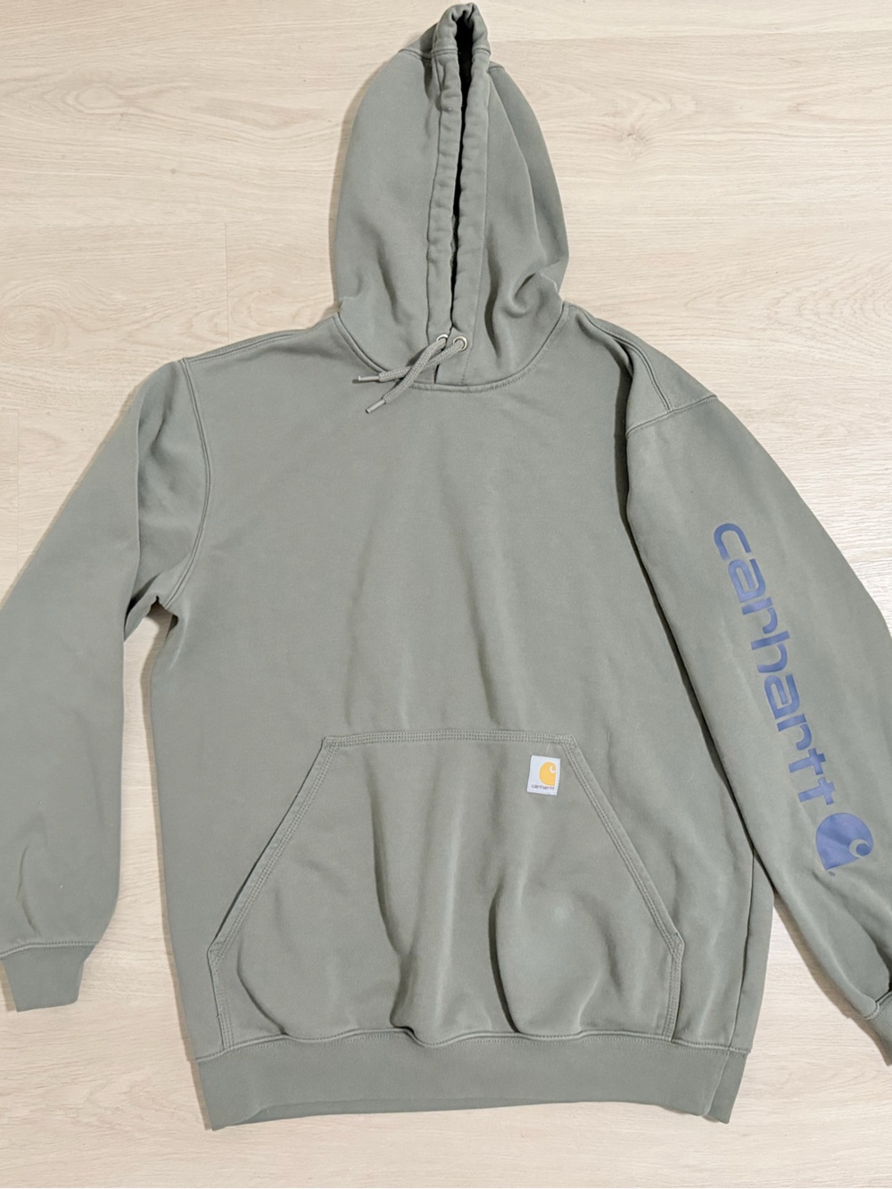 Carhartt Sage Green Hooded Sweatshirt with Sleeve Logo